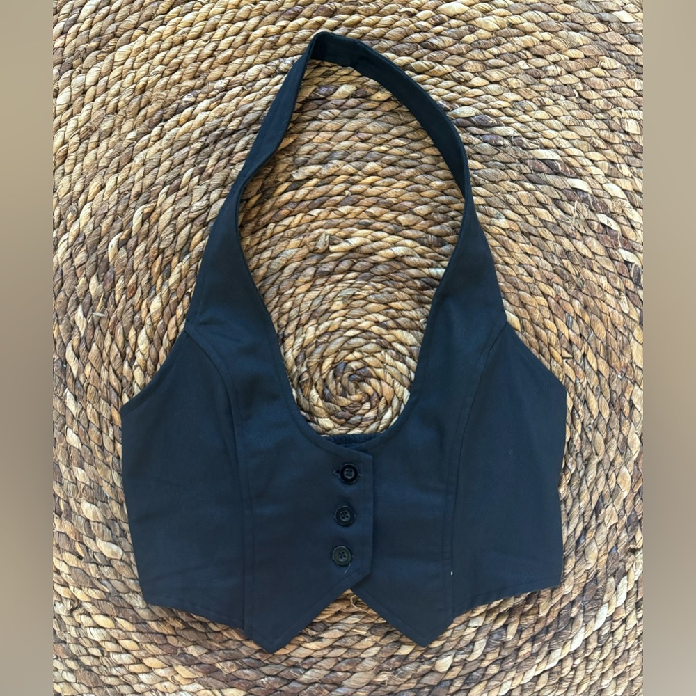 Black Buttoned Halter Vest